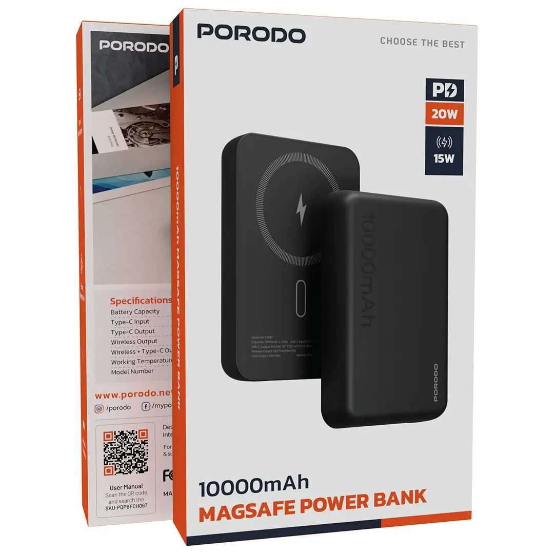Porodo BLUVORA 15W Wireless + PD 20W MagSafe Power Bank 10000mAh - Linkphones Center